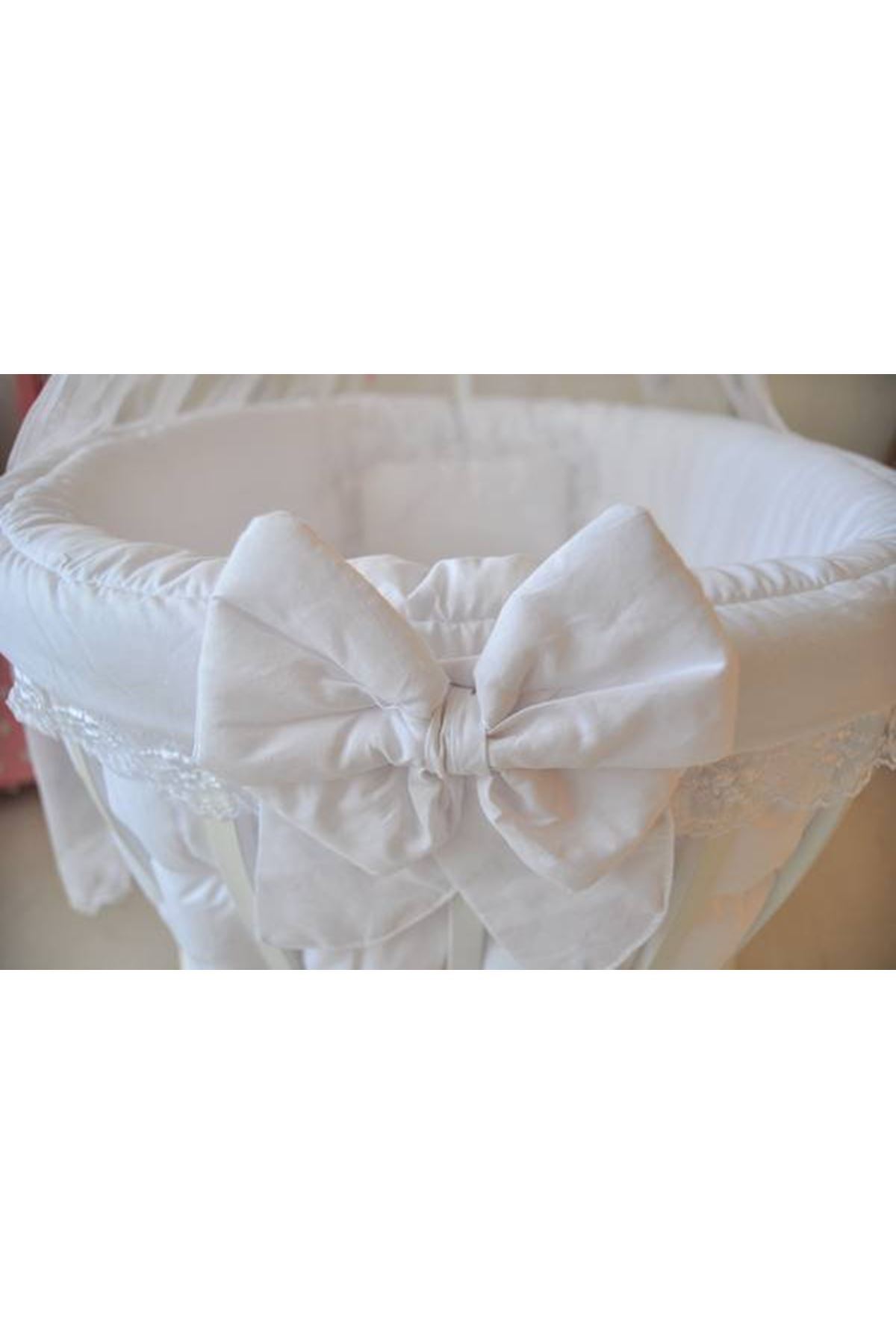 White Wooden Baby Crib with "White French Lace" Sleeping Set