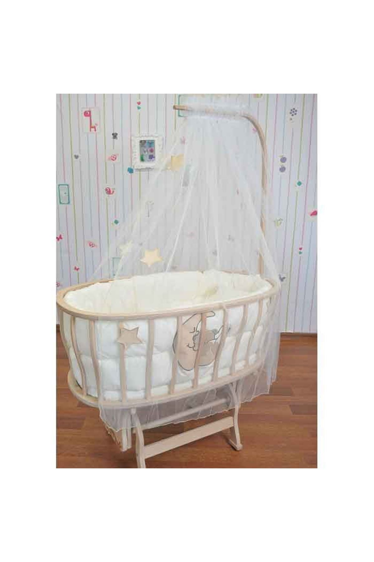 Wooden Basket Baby Cradle Brown Teddy Bear Sleeping Set