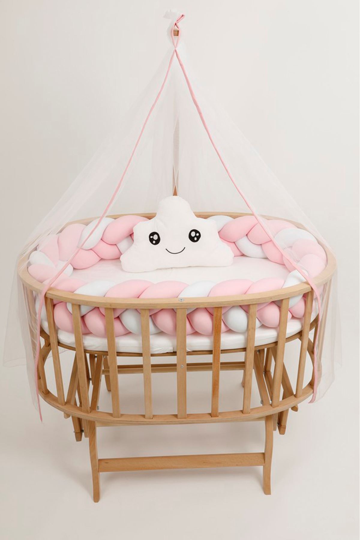 Natural Color Basket Cradle With Pink Knit Side Protection