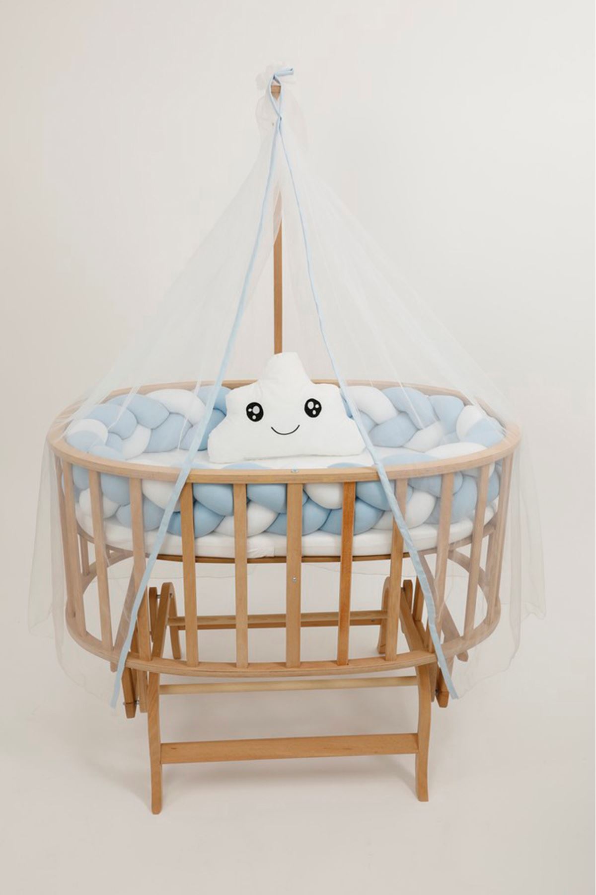Natural Color Basket Cradle With Blue Knit Side Protection