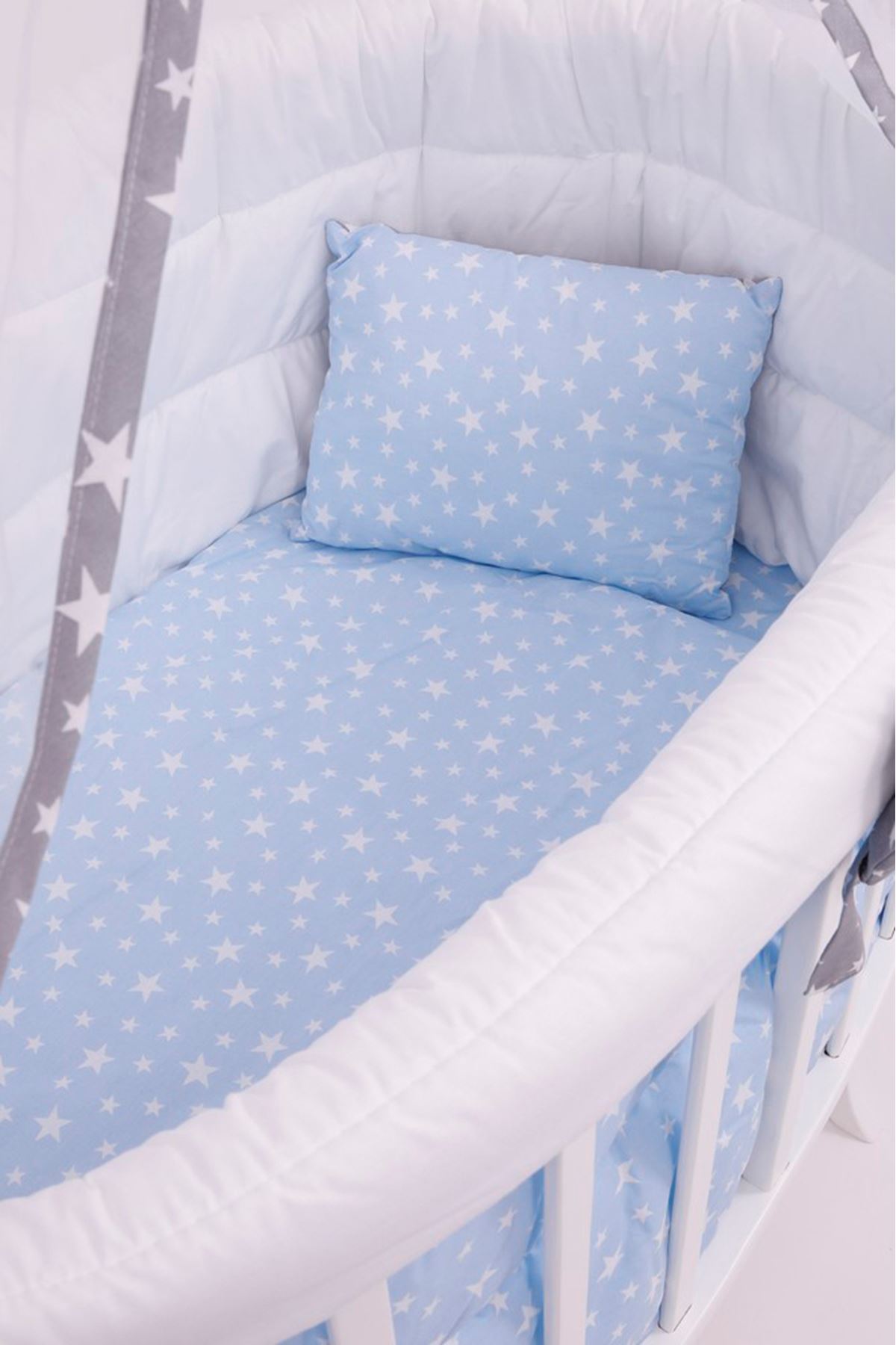 Amedan Beyaz Sepet Beşik "Mavi Yıldızlı Uyku Seti" ile