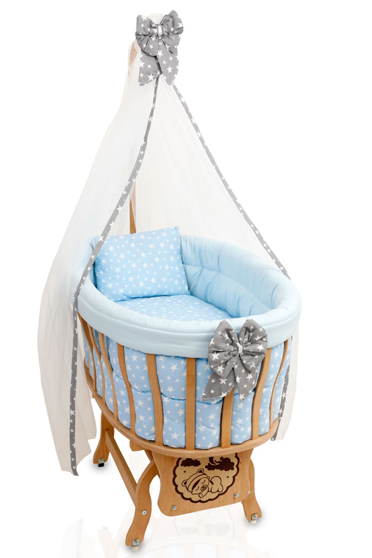 Wooden Basket Cradle "Blue Star" Sleeping Set