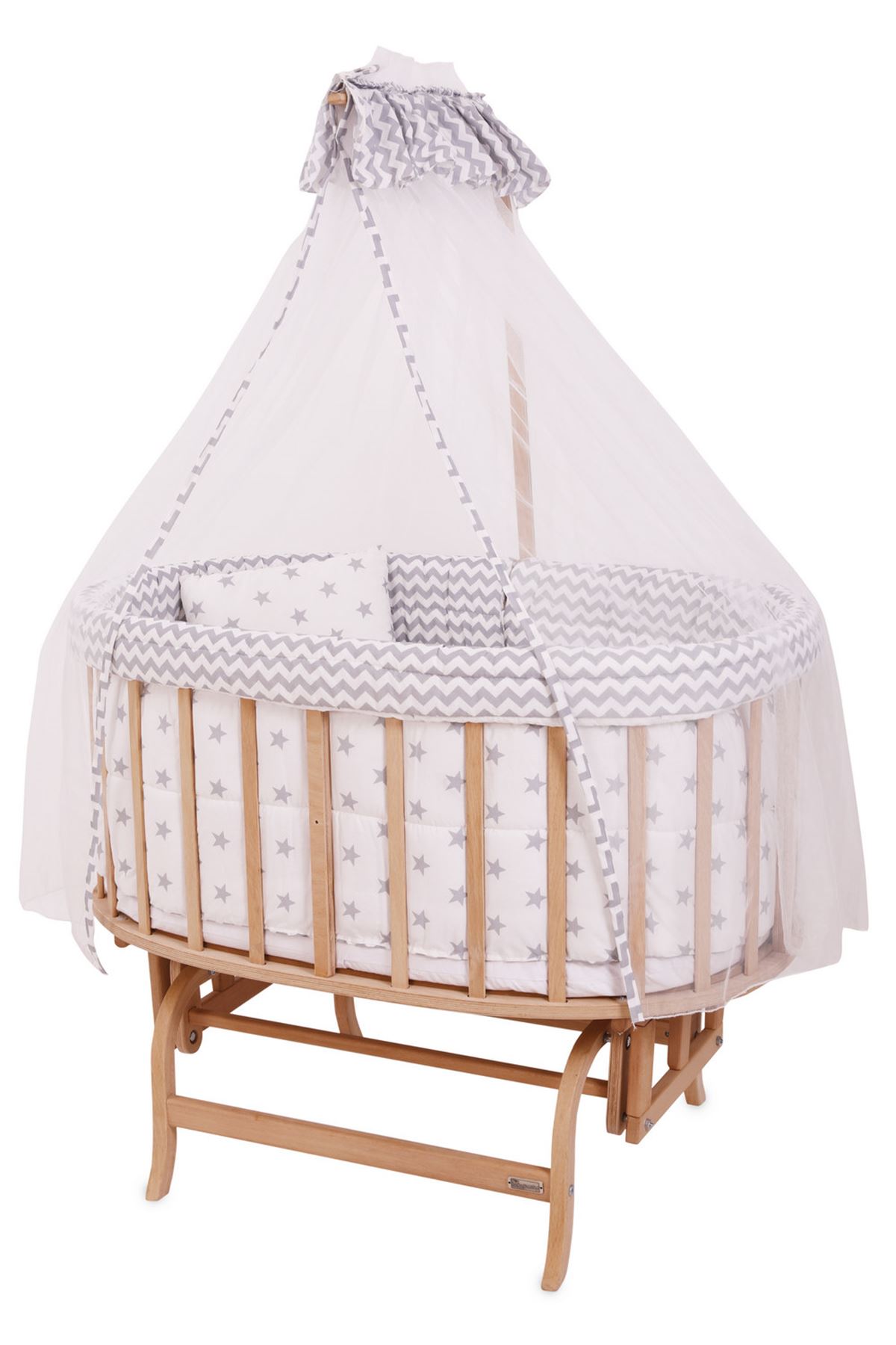 Wooden Baby Cot with Gray Star Sleeping Set