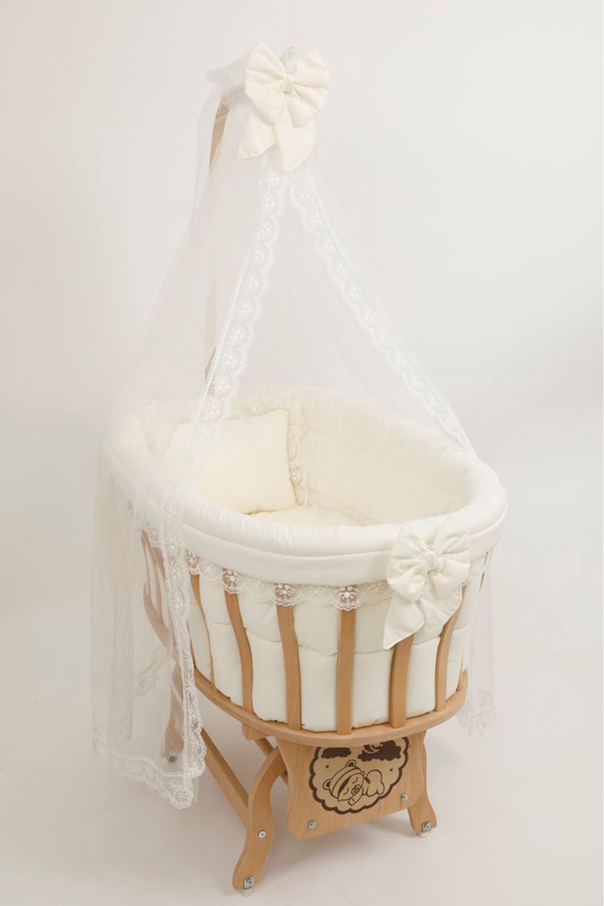 Wooden Baby Crib - Cream French Lacy Sleeping Set 