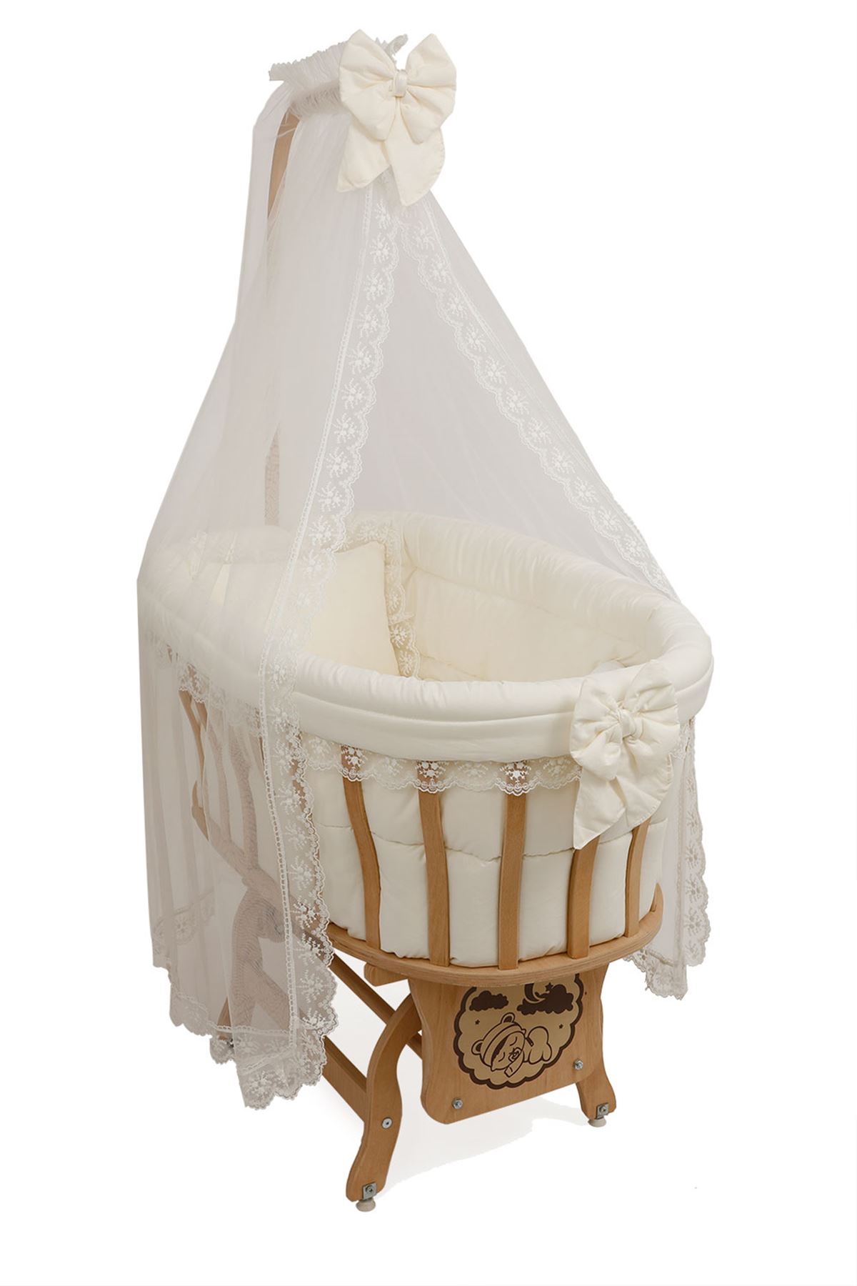 Wooden Baby Crib - Cream French Lacy Sleeping Set 