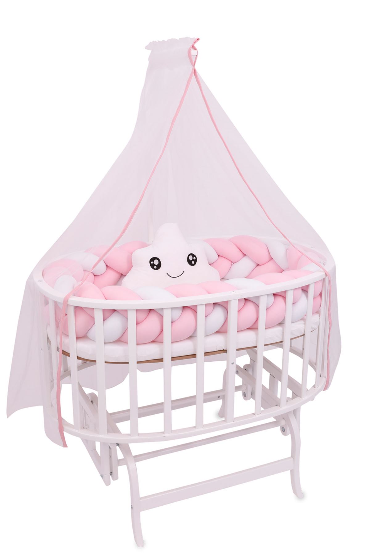 White Basket Cradle with Pink Weave Side Protection