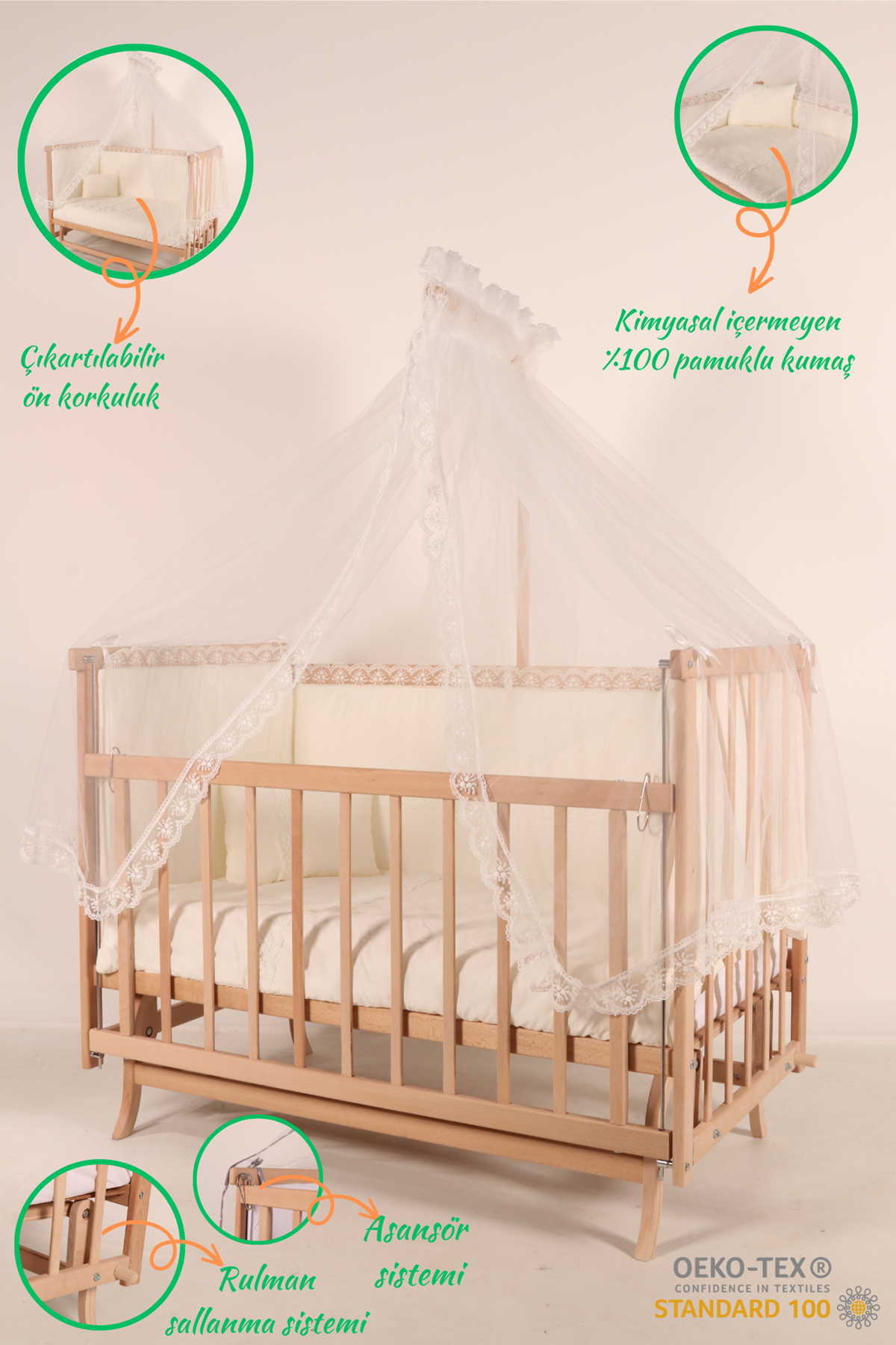 Cream Lacy Graded Natural Bed Baby Cot