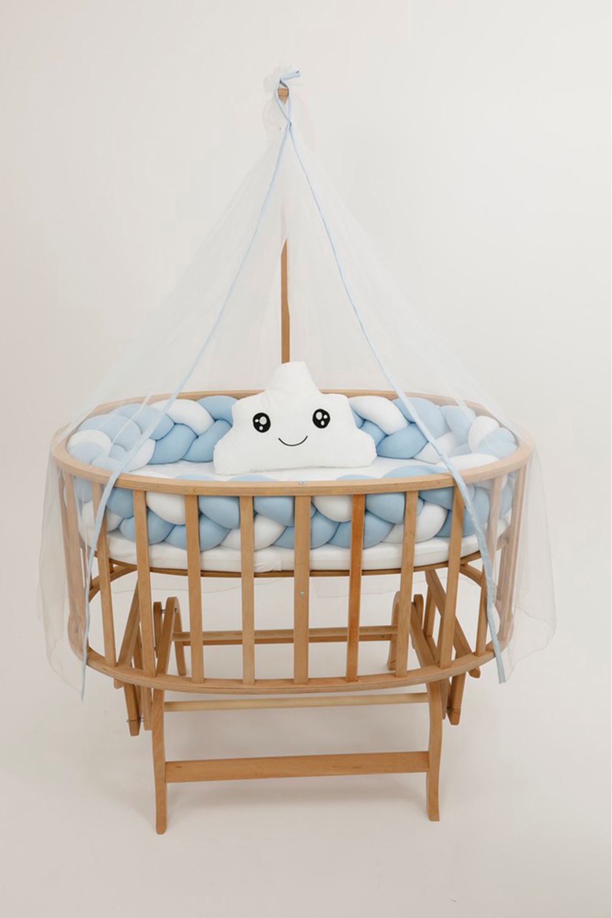 Natural Color Basket Cradle With Blue Knit Side Protection