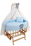 Wooden Baby Cot with Blue Gray Star Sleeping Set